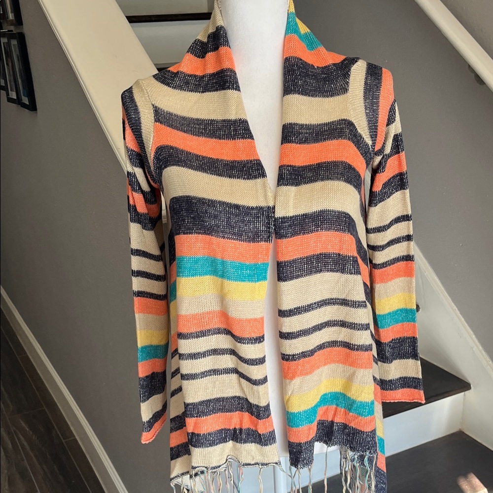 Reba Vibrant Striped Shawl with fringe. Sz. S. Can be worn with so many outfits.